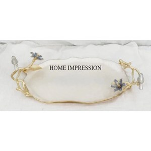 Último patrón de llegada, diseñador de Arte Moderno, forma ovalada, Metal, Color blanco, recubierto de polvo con asas chapadas en oro, bandeja para servir - Product Image 5