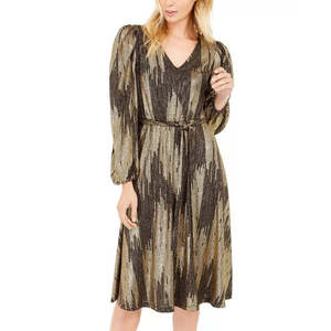 Abito da donna Calvin Klein in maglia glitterata a trapezio, casual, in spandex metallizzato, con cintura e vita naturale, taglia 14 - per l'autunno - Product Image 1