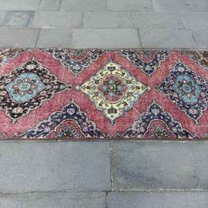 2.8x12.2 ft <b>Runner</b> Turkish Rug, Vintage Rug, <b>Red</b> Blue Camouflage Wool Rug - Product Image 4