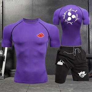 Ropa Deportiva Transpirable de Compresión para Correr, Verano, Unisex, Talla Grande, Reversible, Conjunto de Dos Piezas, Camiseta Ajustada y Pantalones Cortos de Gimnasio - Product Image 3
