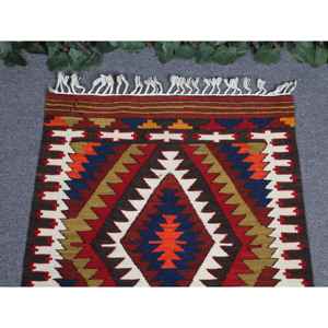 พรมคิลิมวินเทจ ขนาด 2.2x3.8 ฟุต (66x116 ซม.) ลายตารางสีแดง พรมตุรกี - Product Image 3