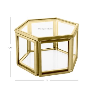 Mini boîte à bijoux en verre en forme d'hexagone boîte de rangement décorative en laiton/verre pour boîtes d'affichage de bijoux de boucle d'oreille d'anneau - Product Image 6
