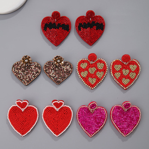 Bohemian Female <b>Silver</b> Jewelry Hand-Woven Glass Seed Bead <b>Earrings</b> <b>Heart</b> Shape On-Trend Drop <b>Earrings</b> Weddings Parties Gift - Product Image 1