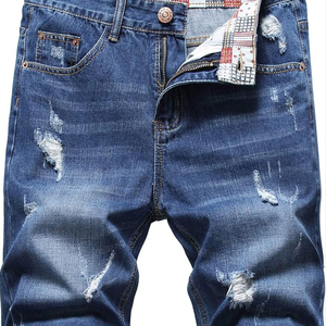 Short en jean droit vintage vieilli personnalisé pour hommes avec poches à rivets de haute qualité Streetwear pour le printemps tricoté formel - Product Image 1