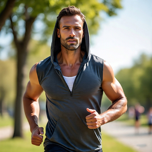 Camiseta con capucha y cremallera para entrenamiento de correr para hombre - Product Image 2
