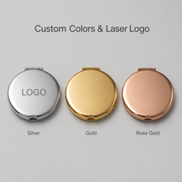 Miroir de poche en acier inoxydable avec logo personnalisé, miroir cosmétique double face de luxe, miroir pliable de voyage