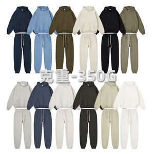 Ropa de calle personalizada de peso pesado, chándal holgado, chándal liso de algodón 100% para hombres, conjunto de pantalones de chándal y Sudadera con capucha de peso pesado - Product Image 2