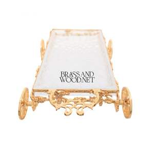 Plateau chariot rectangulaire en laiton massif doré cristal - Product Image 3