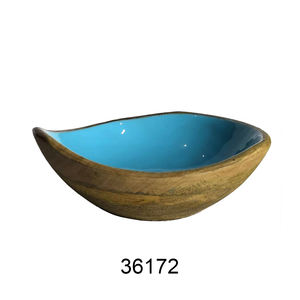 Plat de service enduit d'émail bleu pour la maison et les hôtels Table décorative en bois naturel plat de service plateau de serveur Collection en gros - Product Image 4