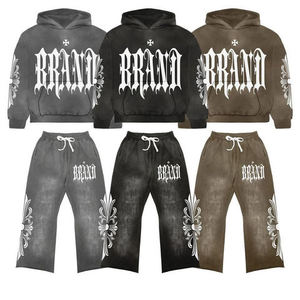 Dernier modèle de survêtement d'hiver à manches longues pour hommes de grande taille en molleton uni noir 100% coton imprimé logo Streetwear Style vente - Product Image 1