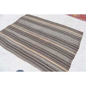 Turkish Rug, 4.9x6.6 ft Vintage Rug, <b>Brown</b> Gray Solid <b>Wool</b> Rug - Product Image 4