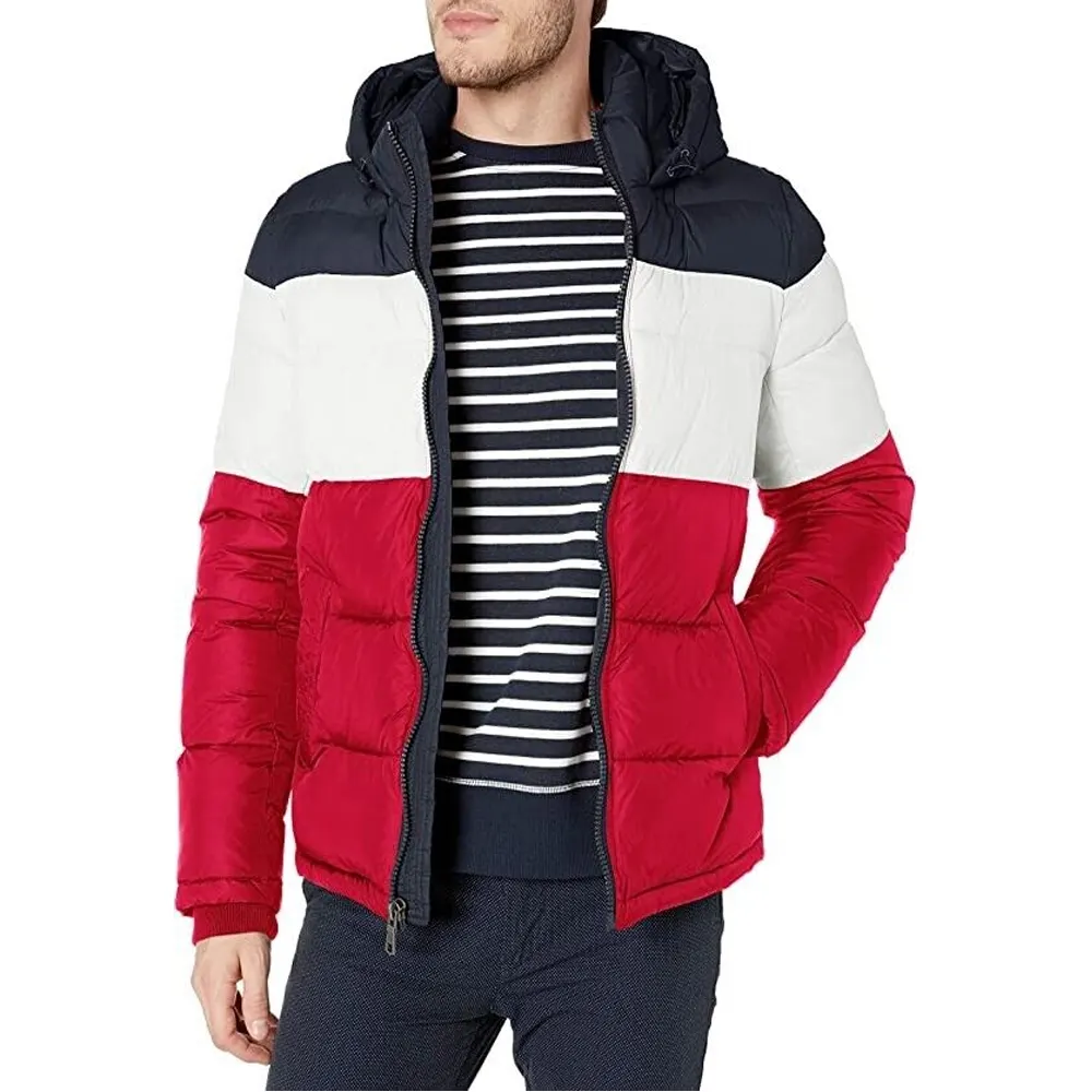 Piumini imbottiti con cappuccio con Logo personalizzato di alta qualità inverno uomo Bubble uomo giacca a righe Color piumino per uomo
