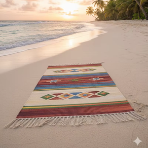 Alfombra de Algodón Afelpado Floral Moderna Tejida a Mano, Reversible, Lavable a Máquina, para el Hogar, Campamento, Picnic y Viajes - Product Image 4