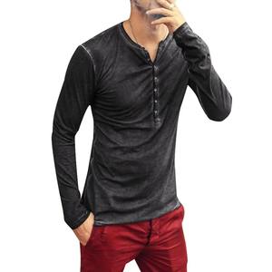 Camiseta de manga larga con cuello en V para hombre 2025 botones elegantes otoño Casual sólido ropa masculina 5XL sostenible 100% algodón transpirable - Product Image 2