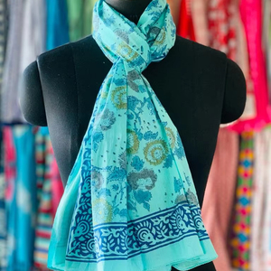 Pareos de gasa de algodón 100%, estampado Floral verde, estampado a mano, de estilo tradicional chal de Pareo, precios al por mayor de pareos - Product Image 1