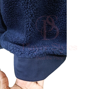 Sudadera con Capucha de Forro Polar Sherpa Azul Marino de Alta Calidad, Corte Regular, Invierno, Logotipo Personalizado Bordado, Diseño de Jugador, Aplique, Teñido Liso, Color Sólido - Product Image 5