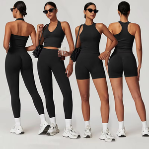 Ensemble de yoga sans couture pour femmes, soutien-gorge de sport, gilet, leggings taille haute, short de vélo, veste à fermeture éclair, manteau, costume de fitness - Product Image 5