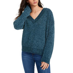 เสื้อคาร์ดิแกนไหมพรมคอวีสำหรับเด็กผู้หญิงสไตล์ฮิปปี้ สีฟ้า ไซส์ X-Small ระบายอากาศได้ดีและทันสมัยสำหรับฤดูใบไม้ร่วงและฤดูหนาว - Product Image 1