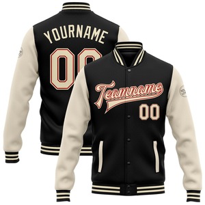 Industria directa al por mayor Casual Invierno Personalizado Negro Blanco-Rojo Bomber Full-Snap Varsity Letterman Chaqueta de dos tonos - Product Image 1