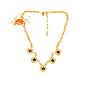 Dernier modèle de collier à pendentif en pierre précieuse Lapis Lazuli naturel plaqué or 18 carats Demi Fabricant de bijoux fins - Product Image 1