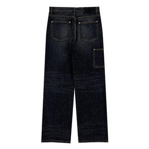 กางเกงยีนส์ผ้ายีนส์100% วินเทจแนวสตรีทสีพื้นลำลองสำหรับผู้ชายฤดูหนาว - Product Image 2