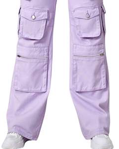 Pantalon cargo large en denim lavande pour femme, taille haute, avec plusieurs poches, style streetwear décontracté, fournisseur OEM - Product Image 6