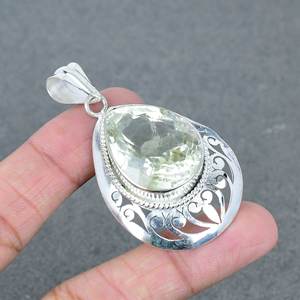 Pendentif pierres précieuses naturelles améthyste verte avec placage argent colliers en laiton breloque en vrac pour la fabrication de bijoux de fête - Product Image 1