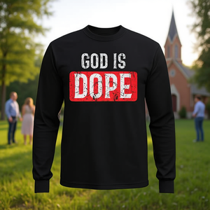 Maglietta a Maniche Lunghe 'God Is Dope' per Credenti Cristiani, Prodotto Promozionale - Product Image 3