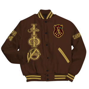 Iota phi theta แจ็คเก็ตนักเรียน1963ชีวิตชาวกรีกสีน้ำตาลทองเสื้อตัวนอกวิทยาลัยแบบพรีเมียม - Product Image 2