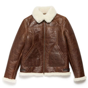 Chaqueta de Cuero Vacuno para Hombre 2024, Nueva, de Alta Calidad, a la Moda, Lisa, con Forro de Piel de Oveja, para Invierno, Servicio OEM, Resistente al Viento e Impermeable - Product Image 6