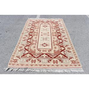 Tapis turc vintage 5x7,7 pieds, tapis en laine rouge et blanc style sud-ouest - Product Image 1