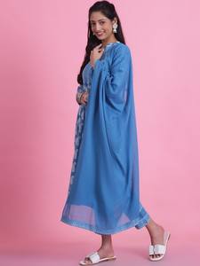 Mujeres motivos étnicos estampado mandarín cuello puro algodón A-Line Kurta con Palazzos y Dupatta indio Pakistán Salwar kameez - Product Image 3