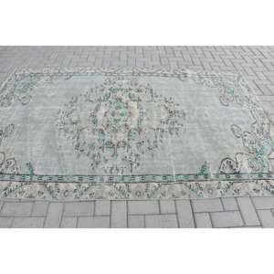 Tapis turc classique gris vert fait à la main 5.3X8.8 pieds motif Rectangle rayé Style Tabriz pour salon pour maisons d'adolescents - Product Image 3