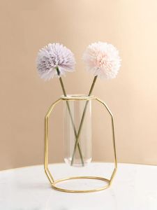 Vase à fleurs en verre transparent pour plantes hydroponiques en métal noir, tube à essai en fer, vase à fleurs de table - Product Image 5