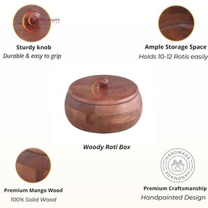 Casserole en bois Chapati Box pour cuisine Hotpot Roti Casserole de forme ronde pour cuisine Ensemble de service Hotpot pour Chapati pour manger - Product Image 5