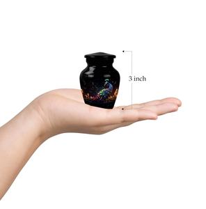 Urna de plumas de pavo real, pájaro de fantasía, Memorial negro para cenizas humanas, brillo nocturno, cremación para adultos, cenizas luminosas, urna de pájaro radiante - Product Image 3