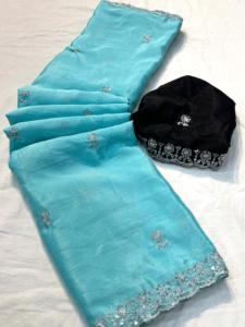 Tela Chinnon Multi bordado Trabajo Saree Con Contrato bordado Trabajo Blusa - Product Image 2