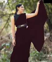 Новый Модный стильный сари из Жоржетта и шелковой блузки Banglory, материал со стильным черным ремнем Sabyaaschi, самостоятельный дизайн