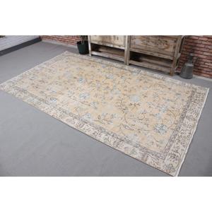 Tapis vintage, grand tapis turc de 5,1 x 8,7 pieds, tapis en laine unie beige et bleu - Product Image 2