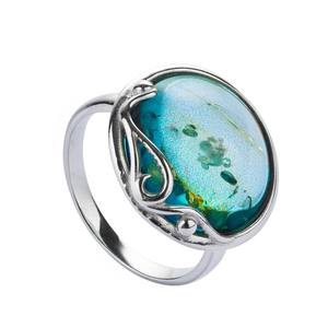 Anillo de Ámbar Azul del Océano Báltico en Plata de Ley de 15 mm - Product Image 1