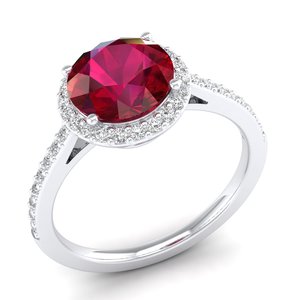 Anneaux de fiançailles halo en argent sterling 925 avec moissanite, prix de gros REYES, nouveau design, coupe ronde, pierre précieuse rubis 2 carats, pour femmes - Product Image 2