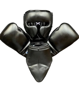 Top Selling Customizable Cowhide Leather Boxing Sparring Set with Gloves <b>Head</b> Gear & Groin Guard-High Quality <b>Training</b> Kit - Product Image 1