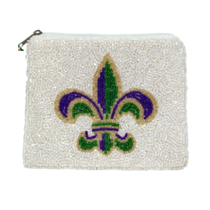 Beaded Fleur De Lis Wristlet Women's Zipper Closure Purse Elegant Mardi Gras Accessory Daily Use <b>Handbag</b> - Product Image 1