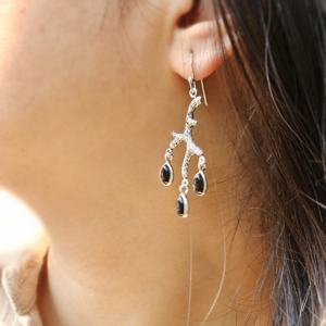 ต่างหูเงินโอนิกซ์สีดำต่างหูเงินดีไซน์แบบสาขาต่างหูเงินออกซิไดซ์ - Product Image 4