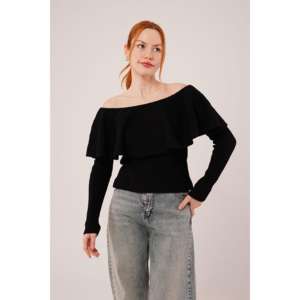 Suéter Negro para Mujer al por Mayor con Detalle de Volantes en el Cuello, Elegante y a la Moda - Product Image 5