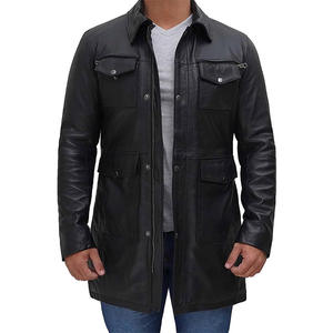 เสื้อแจ็คเก็ตหนังสีน้ำตาลสไตล์วินเทจทรงเข้ารูปสำหรับผู้ชาย ดีไซน์แฟชั่นใหม่ บุด้วยผ้าเดนิม เหมาะสำหรับฤดูหนาว - Product Image 4