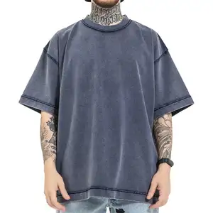 Streetwear oversized boxy gota ombro vintage lavagem reversa tshirt em branco hip hop dentro para fora camiseta