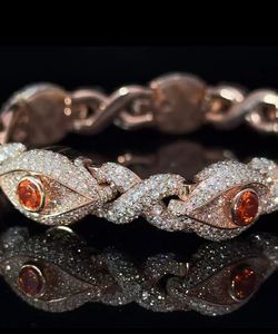 Pulsera de oro rosa y diamantes de 10K con piedras preciosas naranjas Pulsera de diamantes Joyería brillante elegante - Product Image 1