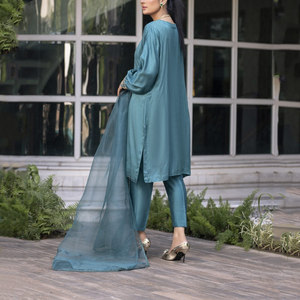 <b>Designer</b> Summer Dress <b>Salwar</b> <b>Kameez</b> with Long Sleeves Printed Lawn <b>Cotton</b> Top <b>Lace</b> Sequins Diamond Decorations Includes Dupatta - Product Image 2