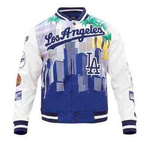 Novedad: Chamarra Universitaria LA Dodgers Remix para Hombre, Chamarra Casual Contemporánea de Satén con Botones y Forro Polar con Cierre de Cremallera - Product Image 6